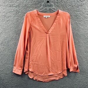 Womens Minimalist Blouse M Peach Clean Girl Flowy Work Capsule Office Casual